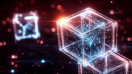 Glowing Futuristic Cubes Digitally Rendered in Abstract Style. AI Generated