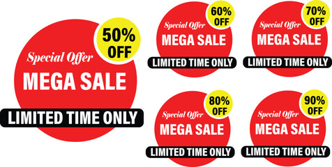 Big Sale, Super Sale, Mega Sale, Special Offer, Discount Tag, Black Friday, Best Sale And Offer Tag Vector Illustration 