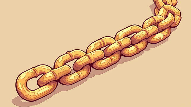 Chain, Illustration of a chain icon vector on a beige background, in a cartoon style, 2D design, digital art, minimalism, simple, and cute.