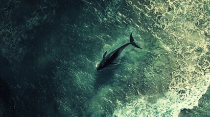 aerial view of a whale swimming in the ocean