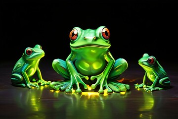 60 a bright green frog chalk piece bursts into smaller frog silh