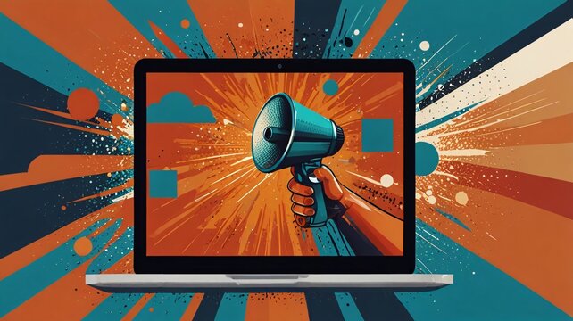 Digital Activism, Laptop, Megaphone & Vibrant Pop Art Poster V5