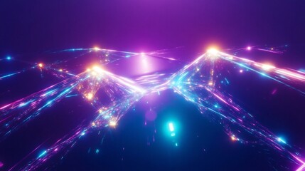 Obraz premium Vibrant Neon Mountains: Futuristic 3D Render in Glowing Purple and Blue. AI Generated