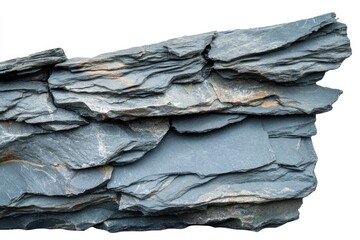 Isolated Slate Stone on White Backdrop. Fine Grained, Fractured Rock for Architectural and Construction Applications