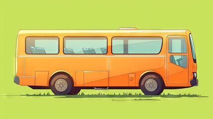 bus, a flat vector of an orange bus on green grass, simple design, flat colors, simple shapes, no detail, vector art, simple background, 2D illustration style, simple coloring book cover, simple desi