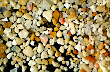 Macro view of grains of sand from a Caribbean beach.