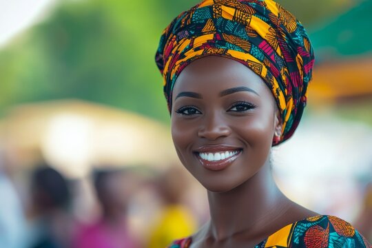 Vibrant Celebration Smiling Ghanaian Woman in Kente Attire on Ghana Independence Day