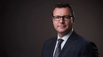 Portrait of a Confident and Experienced Businessman Wearing a Suit and Tie,Exuding Authority,Professionalism,and a Thoughtful Expression.