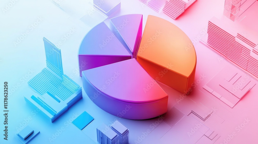 Poster a conceptual image of a d pie chart being transformed into different shapes, symbolizing the versati