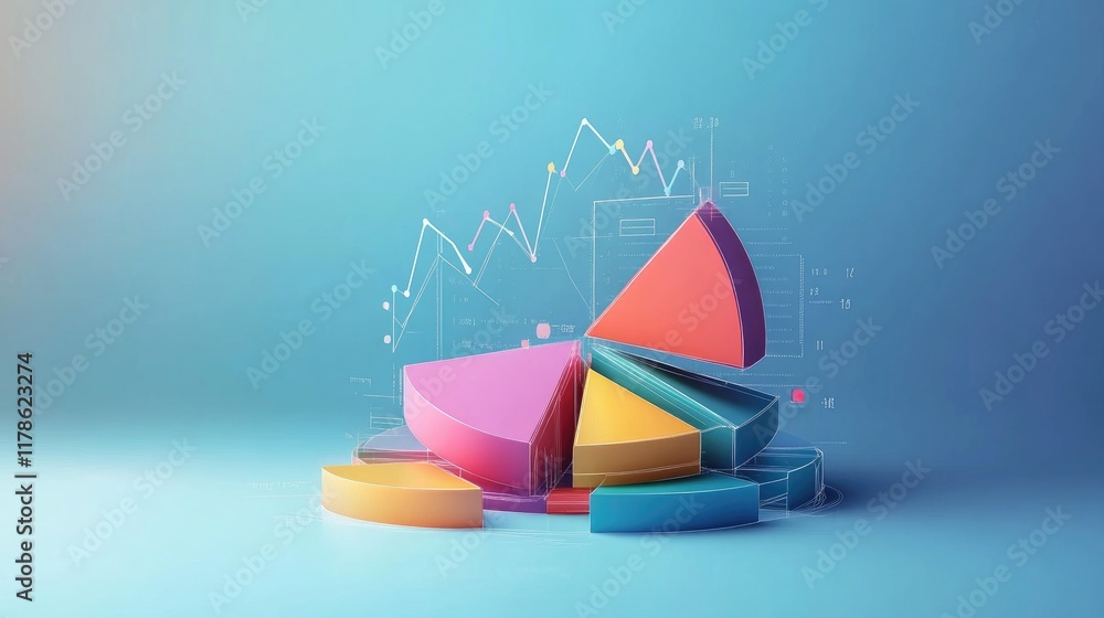 Poster a conceptual image of a d pie chart being transformed into different shapes, symbolizing the versati