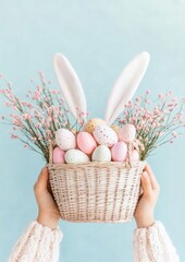 Joyful Easter Celebration with Bunny Ears and Colorful Eggs - Perfect for Easter, Spring Festivals, and Childrens Birthdays