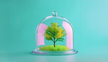 Goal of life, growth and motivation: Glass dome protecting a young tree, fostering personal growth.