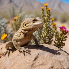 Obraz premium Coachella Valley Tales: The Blooming Habitat of the Fringe-Toed Lizard