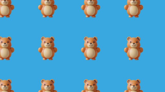 Animated teddy bears pattern background. Looping teddy bear background in 4K.