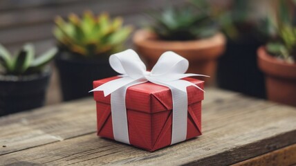 gift box on wooden table