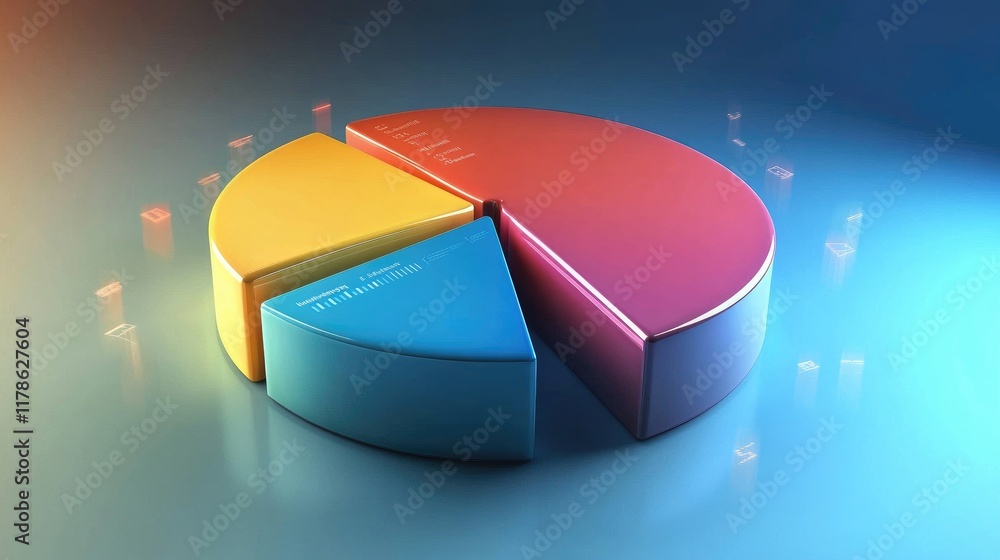 Poster a dynamic d pie chart with spinning segments, surrounded by floating data points, symbolizing real-t