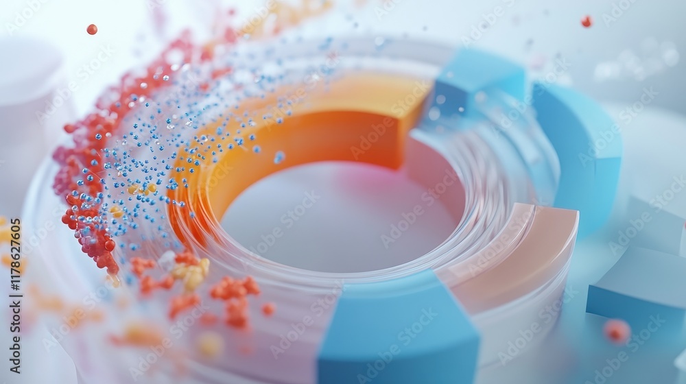 Poster a dynamic d pie chart with spinning segments, surrounded by floating data points, symbolizing real-t