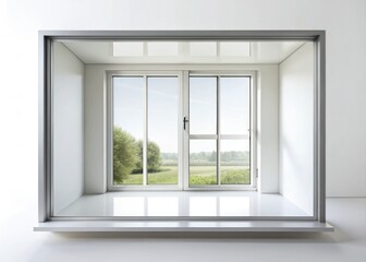 Long-exposure photography reveals minimalist glass window frames in a modern, open office space.