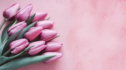 pink tulips on wooden background