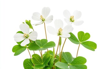 Isolated Clover Blossoms: A Natural Herbal Bouquet of Blooming Trillium with Stiff and Hairy Buds