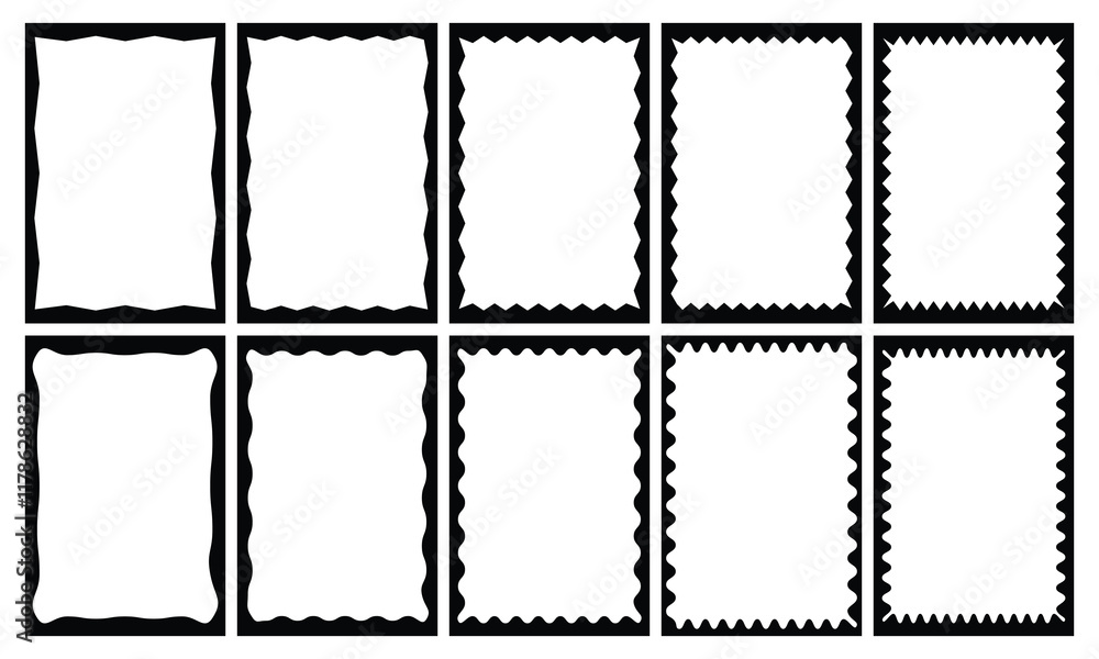 Aufkleber set or rectangular shapes with squiggly borders. geometric zig zag wavy stickers. best frame for you