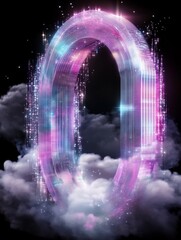 Ethereal 3D Render: Glowing Portal Mysteriously Appears Above Clouds. AI Generated