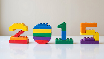 Creative 2025 Design Built from Colorful Plastic Blocks on White Background for Education and Creativity Themes