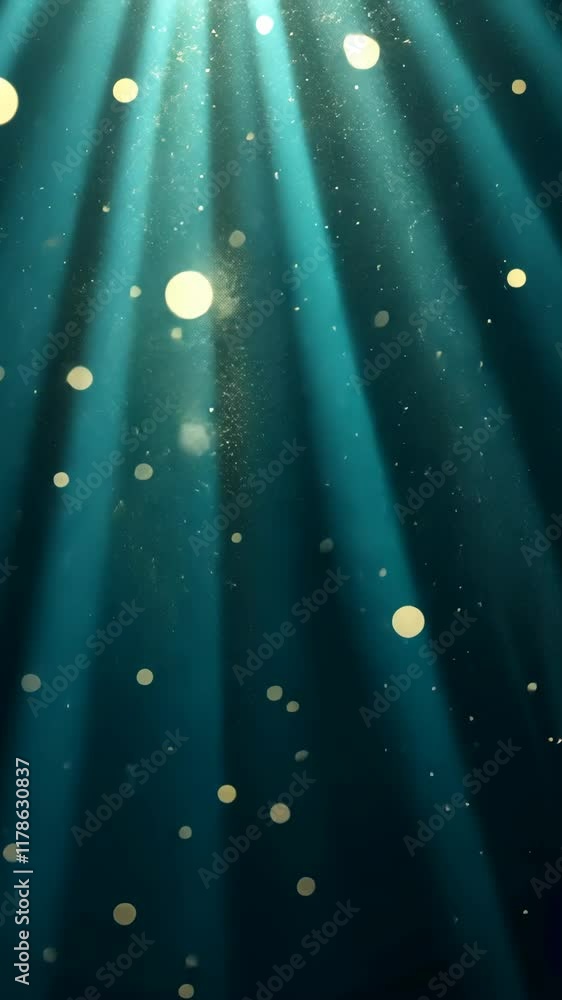 Aufkleber Light rays penetrate water surface creating a tranquil underwater ambiance with floating particles