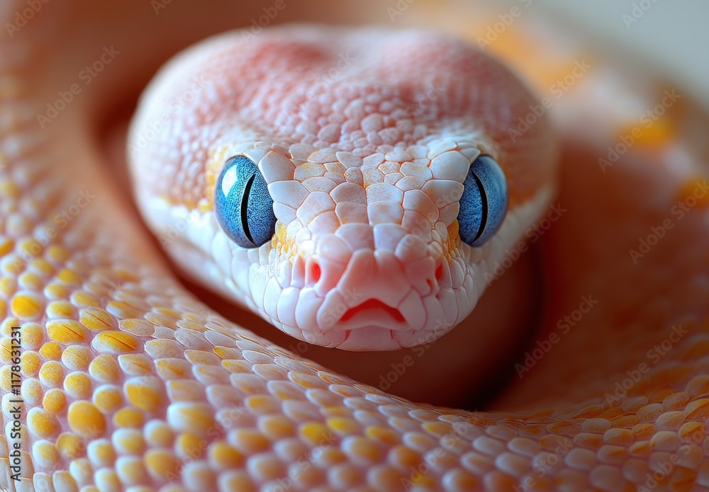 Poster beautiful close-up of an exotic snake with striking blue eyes and unique scales showcasing intricate