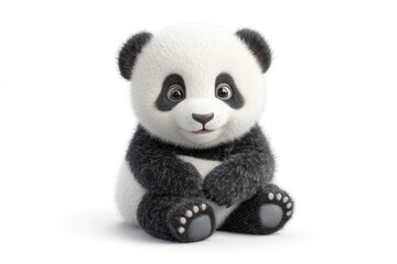 Adorable Baby Panda Cub Relaxing in a 3D Illustration on a Soft Background