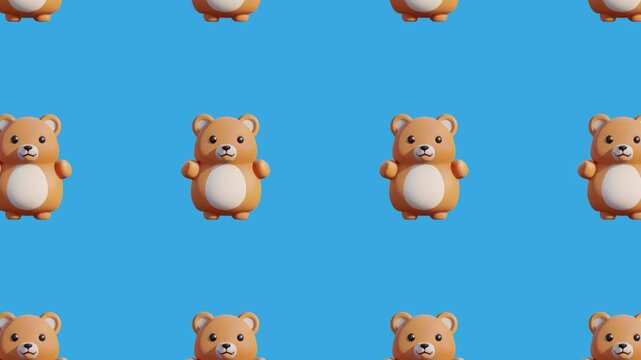Animated teddy bears pattern background. Looping teddy bear background in 4K.