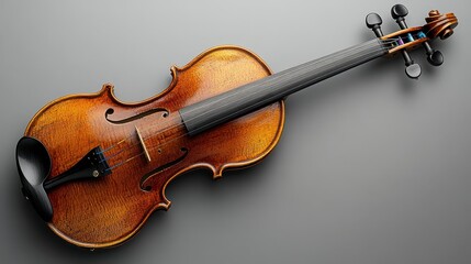 Fototapeta premium Antique violin on grey background.