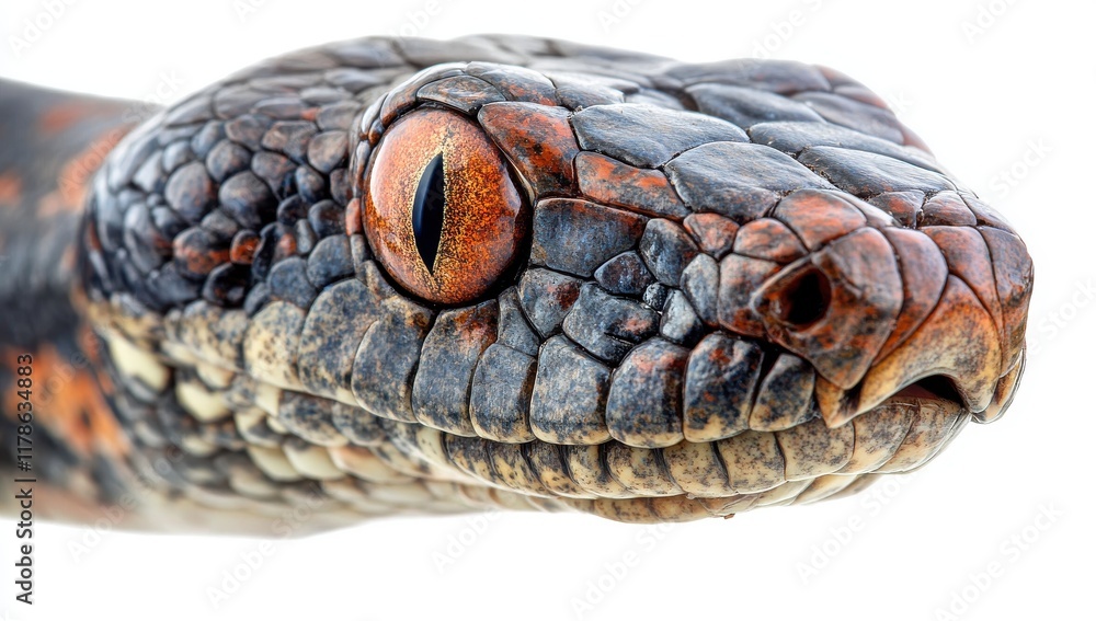Poster close-up of a beautiful snake with intricate scale patterns and striking orange eye captured in stun