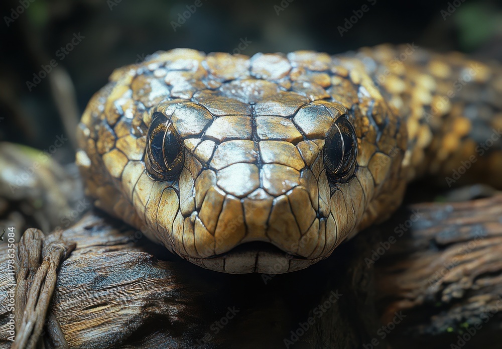 Poster close-up of a beautifully textured snake head displaying intricate details on scales with captivatin