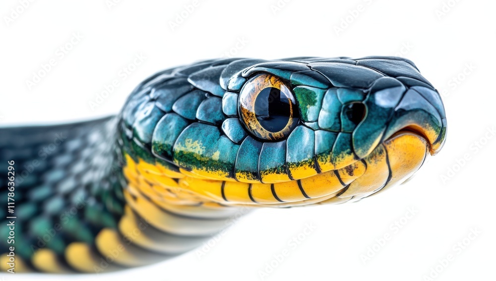 Aufkleber close-up of a colorful snake with vibrant scales displaying intricate patterns, captured in high det
