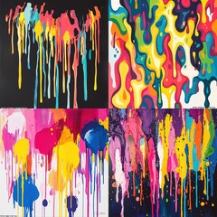 Abstract colorful dripping paint art collage.