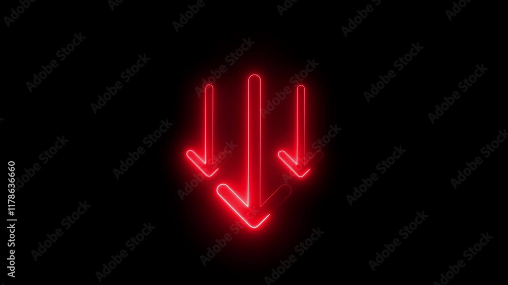 Poster arrow animation red chroma down light and black background. 4k animation icon video.abstract loading