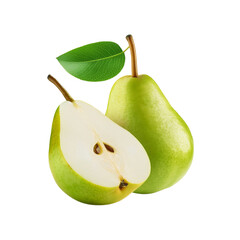 Whole and sliced pear fruit on transparent background
