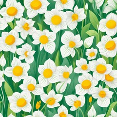 Obraz premium Seamless spring floral patterns with flowers set. Abstract flowers on green background print ornament design. Flowers, leaves decorative retro wallpaper background flat style illustration collection