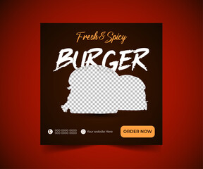Fresh and spicy burger social media poster