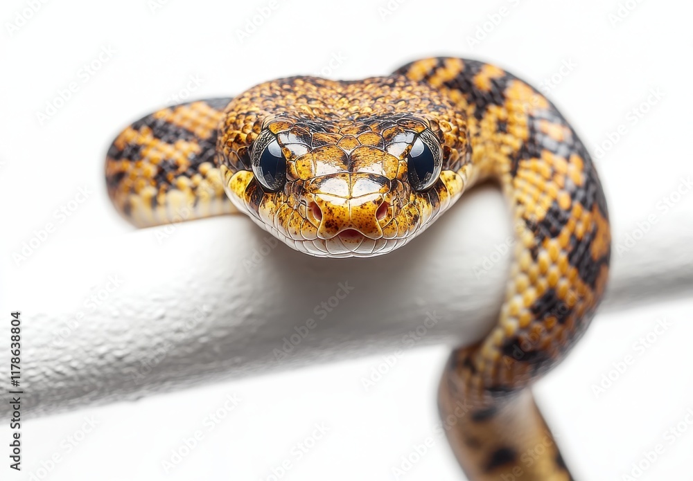 Poster close-up of a vibrant exotic snake showcasing brilliant scales in detailed texture, highlighting uni