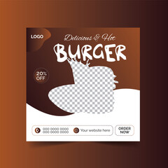 Delicious and hot burger social media poster