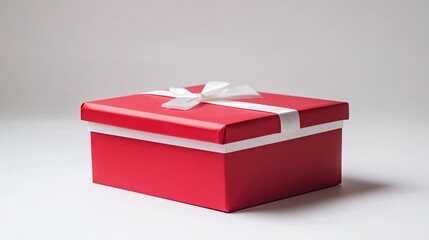 Bright red gift box with a white ribbon, isolated on a white background, ideal for creating a vibrant and festive holiday scene