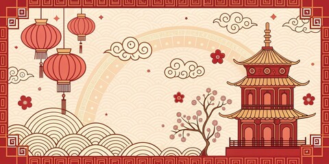 Chinese new year vintage retro illustration background