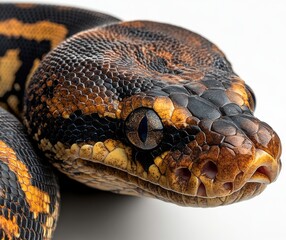 Obraz premium Close-Up Portrait of a Colorful Python Showcasing Its Intricate Scales and Unique Patterns in Natural Lighting for Wildlife Photography and Education