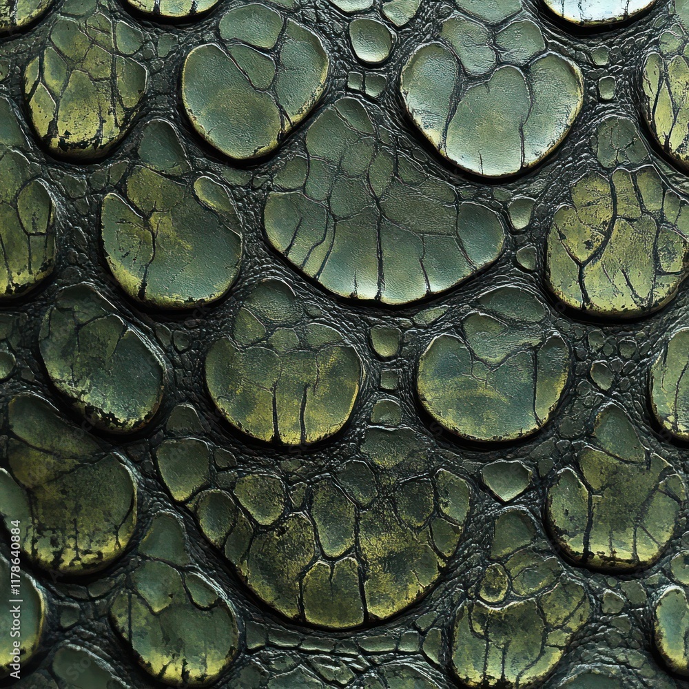 Poster close-up texture of a green scaly surface featuring diverse patterns and variations in color, captiv