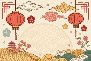 Chinese new year vintage retro illustration background