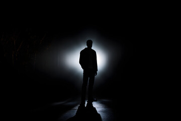 Obraz premium The Profound Serenity: A Silhouette of Human Contemplation Amidst Descending Dusk