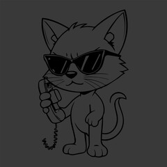 Cartoon Cat Telephone Illustration. Cat in glasses with Telephone