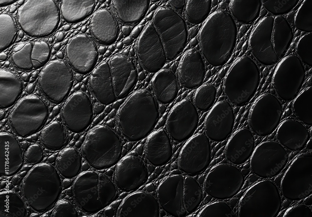 Poster close-up view of black textured leather surface with distinctive pockmarked pattern showcasing smoot